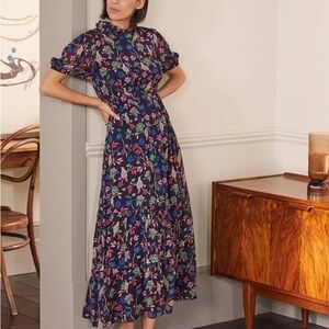 Boden Floral Puff Sleeve Tiered Midi Dress - size 6